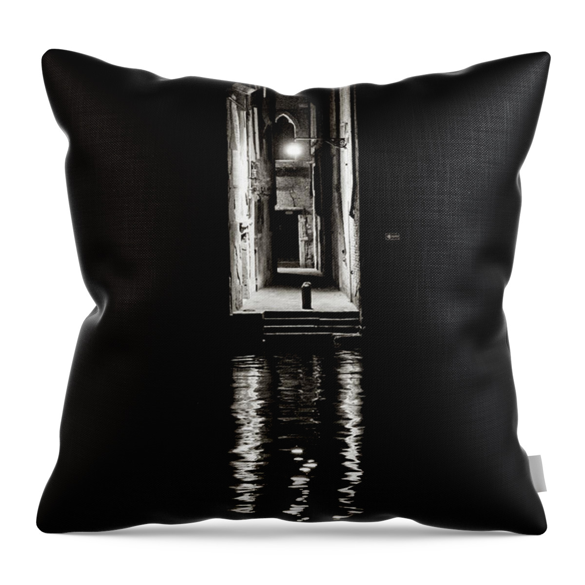 Fine Art Throw Pillow featuring the photograph Dscf2685 - Night reflections, Venice by Marco Missiaja