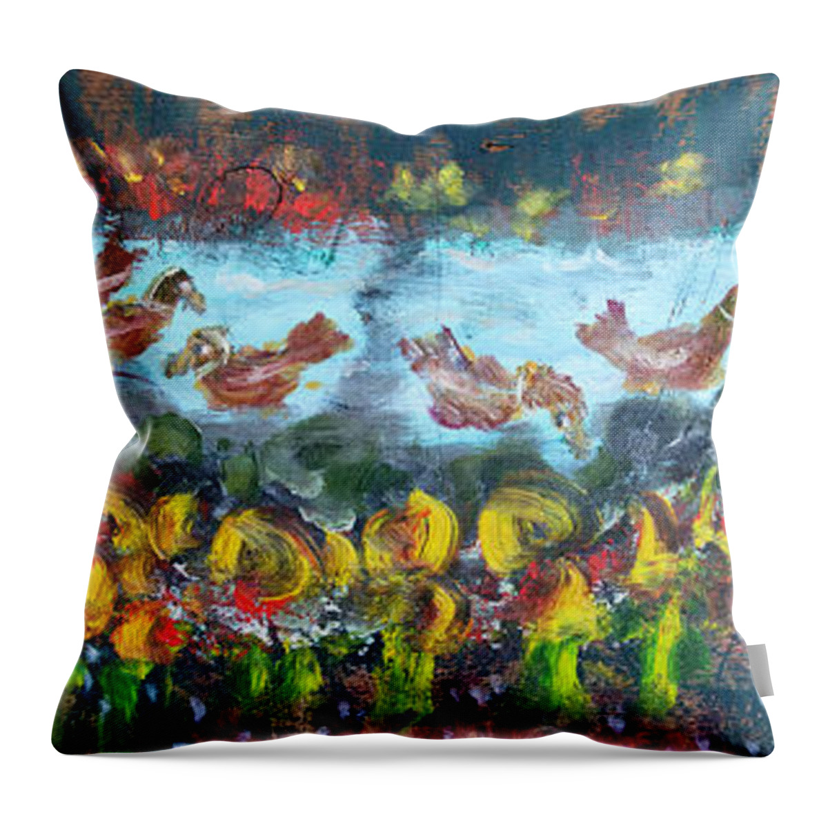  Throw Pillow featuring the painting Duck Pond by David McCready