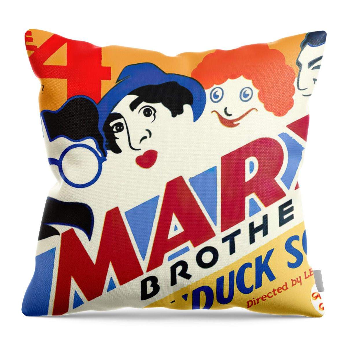 Duck Throw Pillow featuring the mixed media ''Duck Soup'', 1933 by Movie World Posters