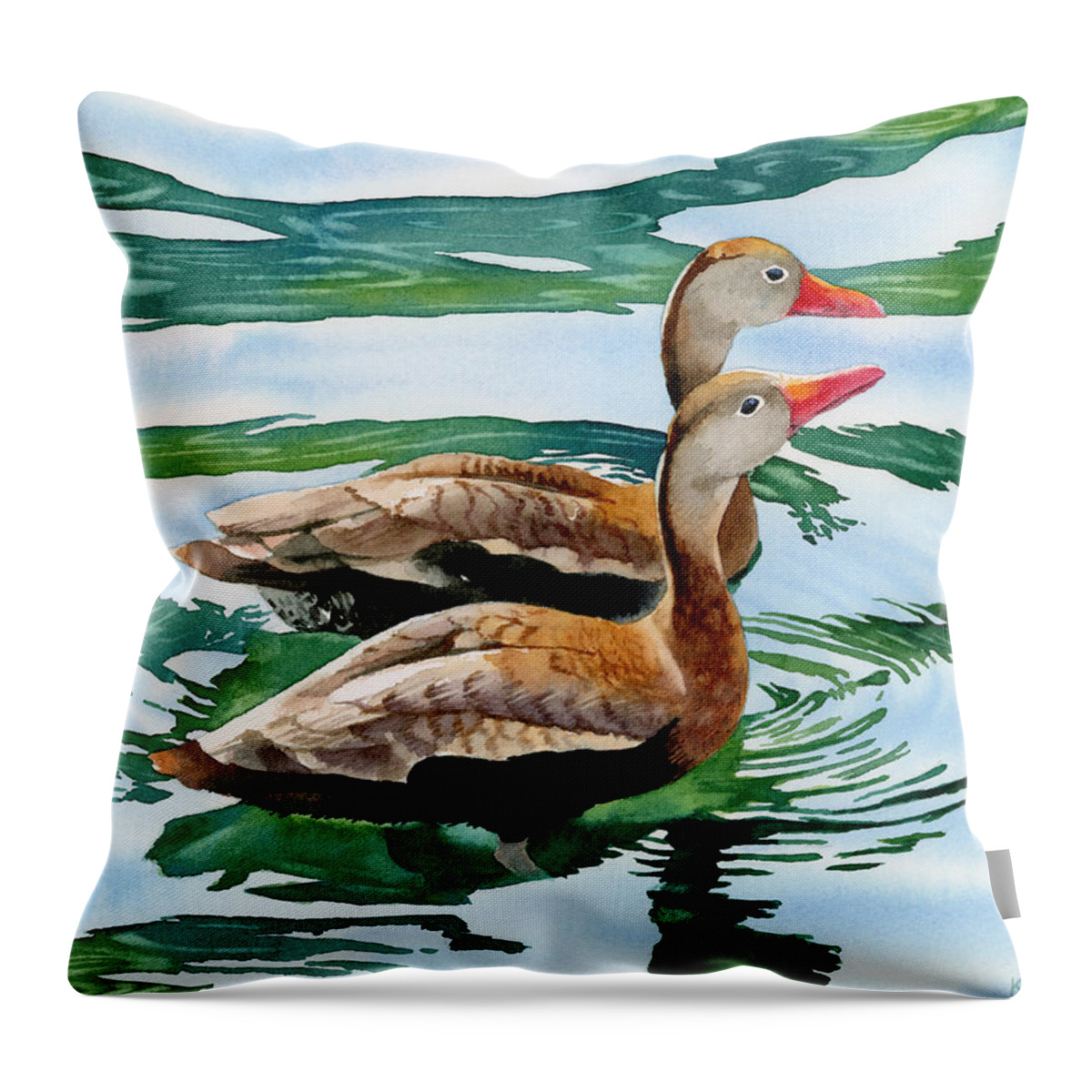 Esperoart Throw Pillow featuring the painting Ducks by Espero Art