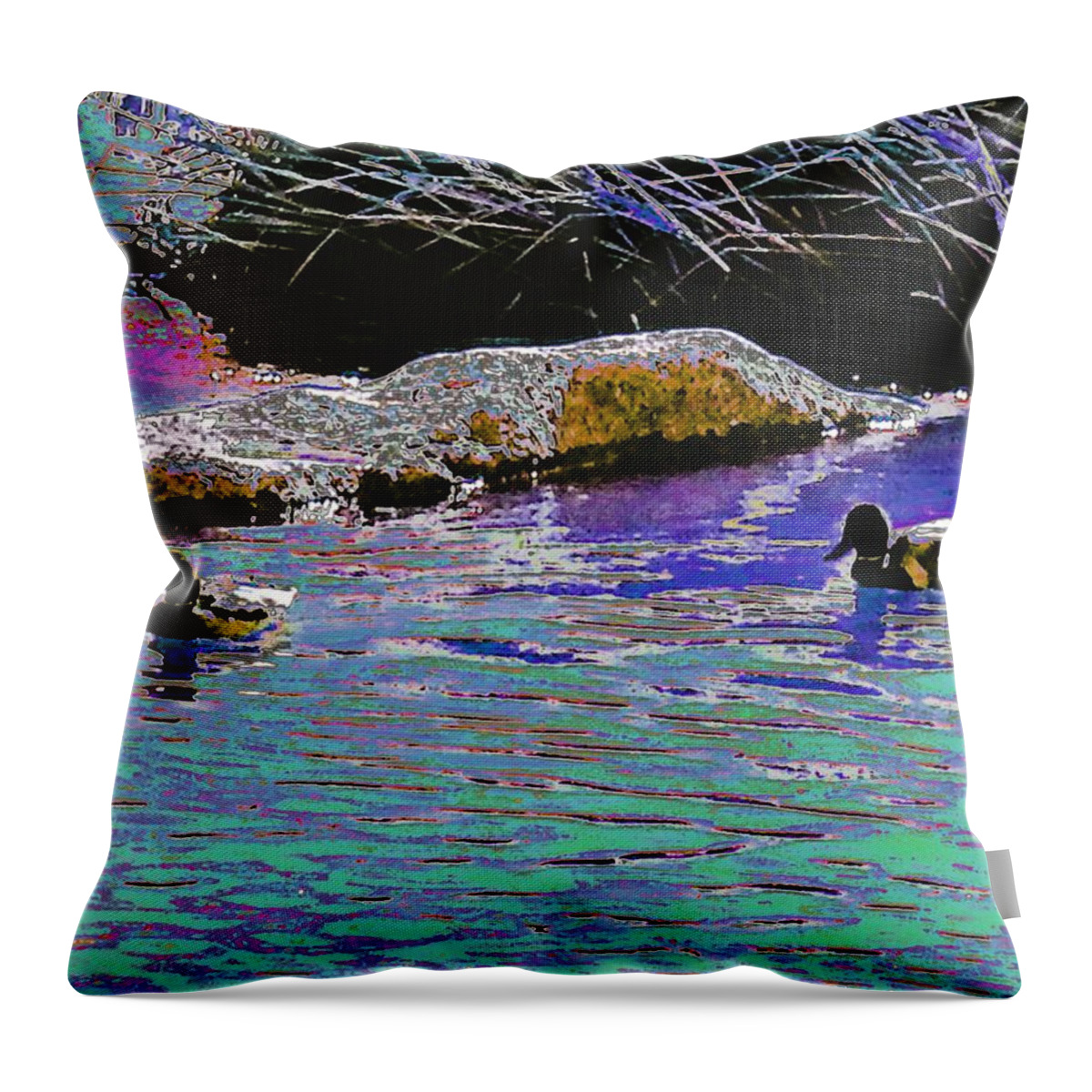 Ducks Throw Pillow featuring the photograph Ducks in Colored River by Andrew Lawrence