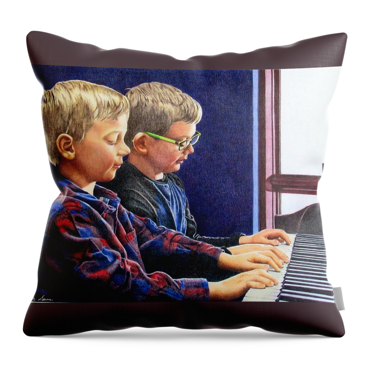 Piano Throw Pillow featuring the drawing Duet by Kelly Speros