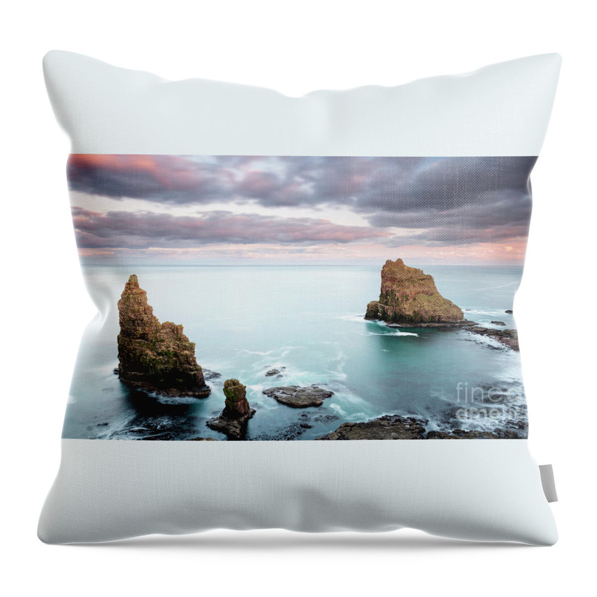 Duncansby Throw Pillow featuring the photograph Duncansby Sea Stacks at Sunset by Maria Gaellman
