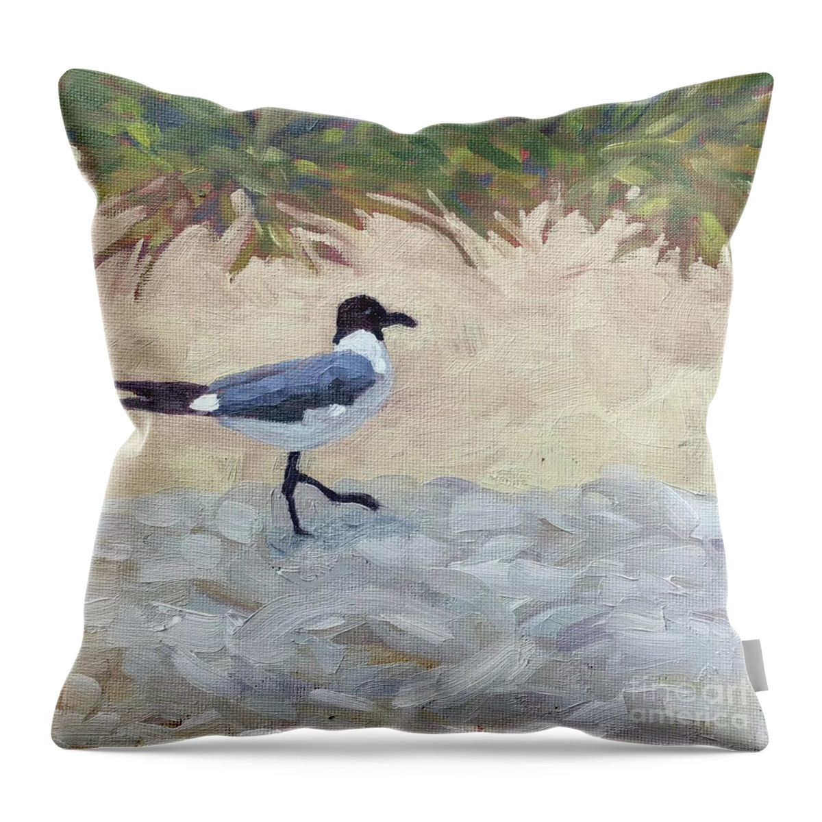 Gull Throw Pillow featuring the painting Dune Visitor by Anne Marie Brown