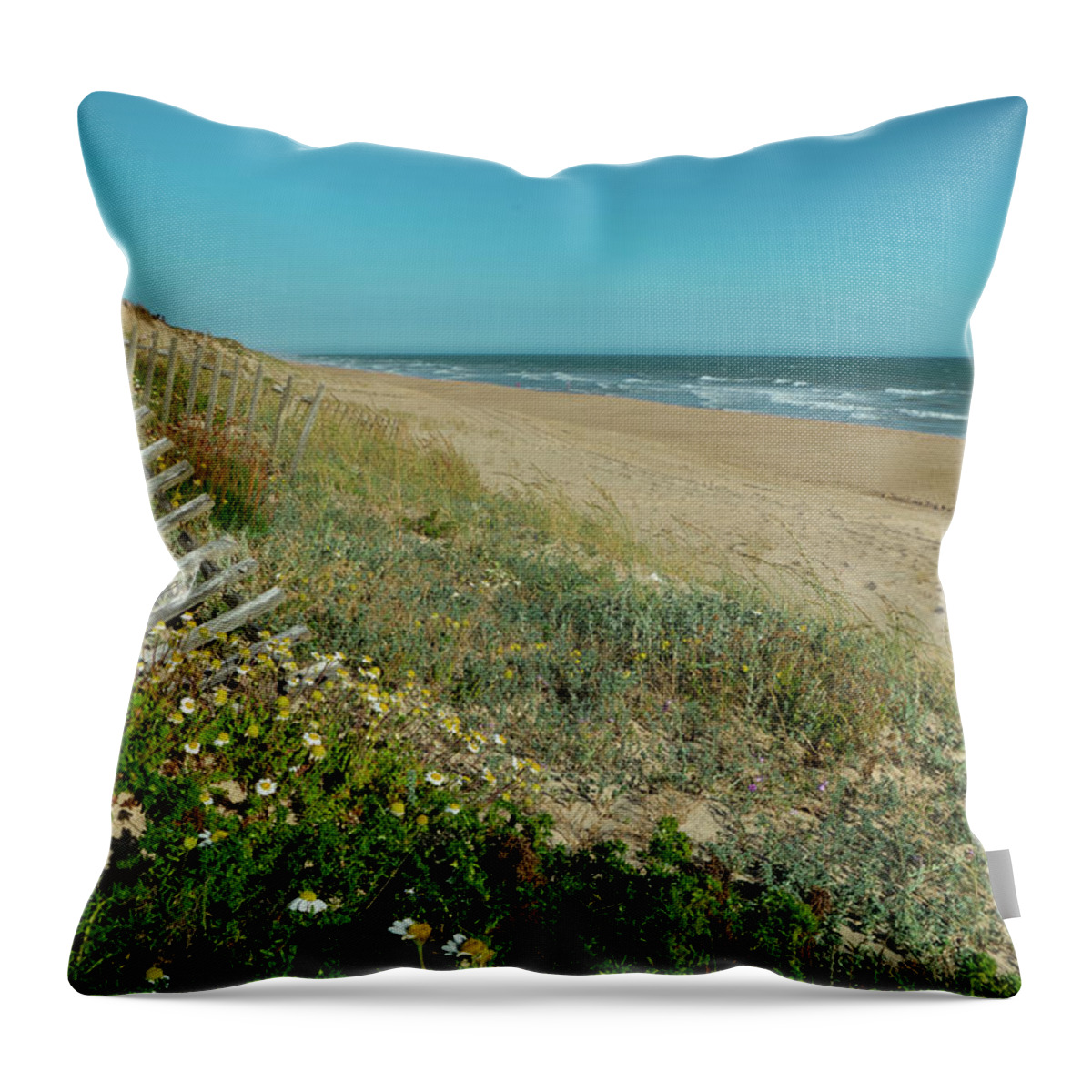 Praia De Faro Throw Pillow featuring the photograph Dunes Wooden Fence by Angelo DeVal