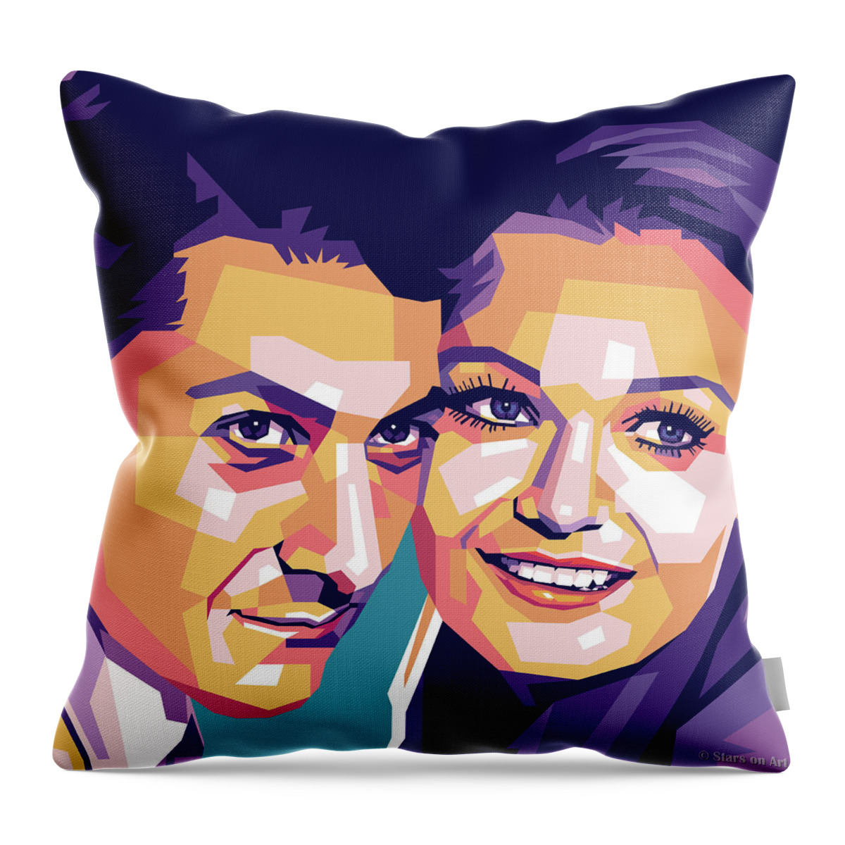 Dustin Hoffman Throw Pillow featuring the painting Dustin Hoffman and Valerie Perrine by Movie World Posters