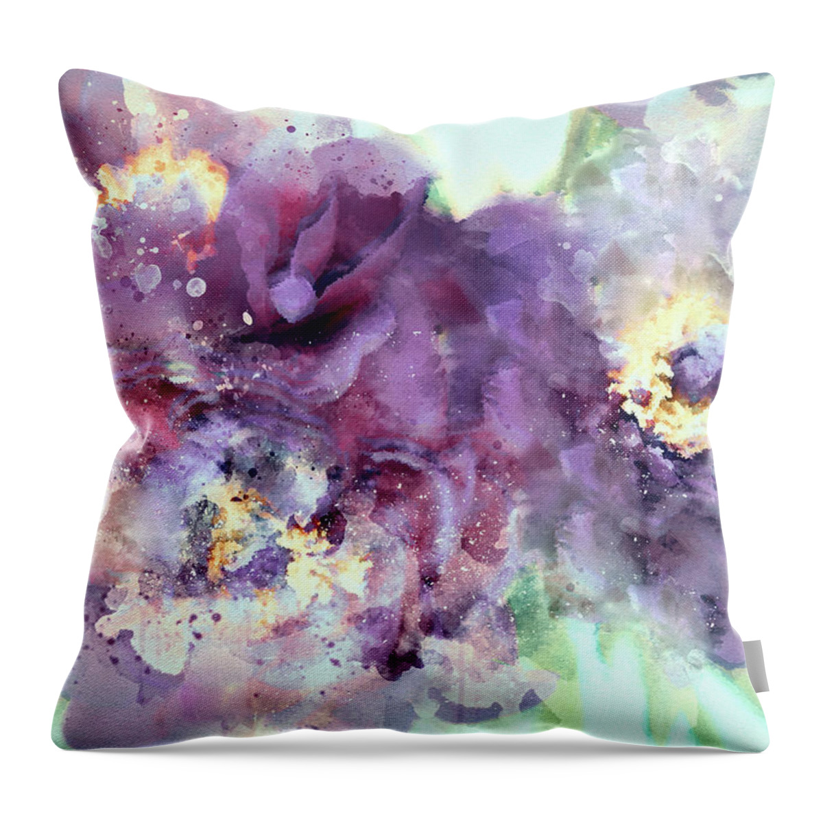 Dusty Purple Camellias In Watercolor Throw Pillow featuring the digital art Dusty Purple Camellias in Watercolor by Susan Maxwell Schmidt