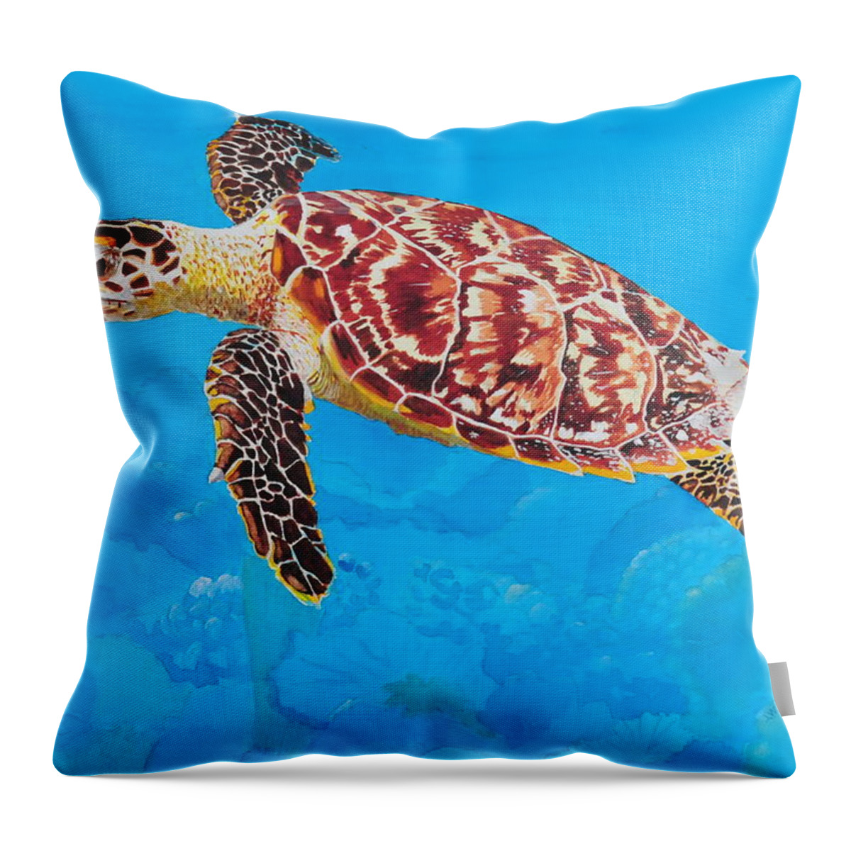Turtle Throw Pillow featuring the painting Ea Hawksbill Turtle by John W Walker