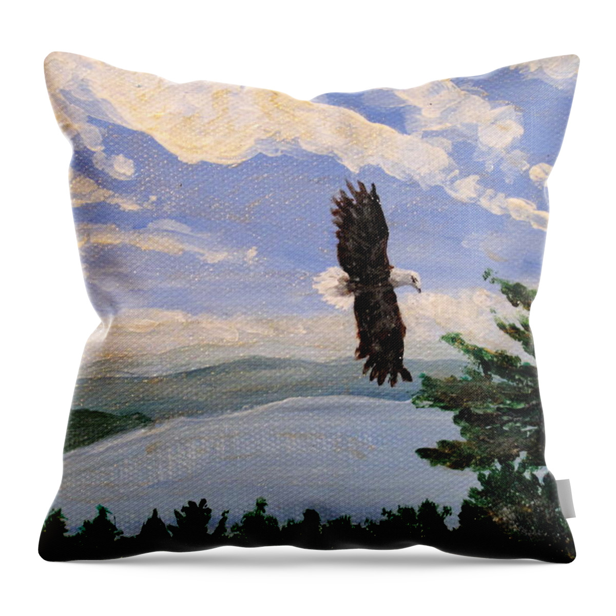 Bald Headed Eagle Throw Pillow featuring the painting Eagles Fly Over Lake Huron by Ian MacDonald