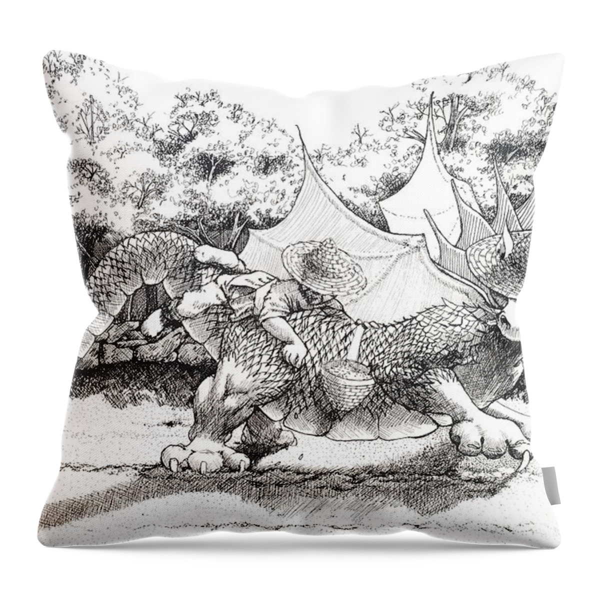 Prehistoric Throw Pillow featuring the drawing Early Agriculture by Merana Cadorette