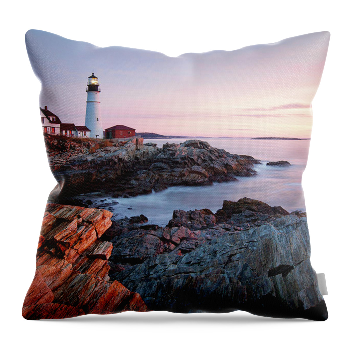 Portland Throw Pillow featuring the photograph Early Dawn at Portland Head Lighthouse by Eric Gendron