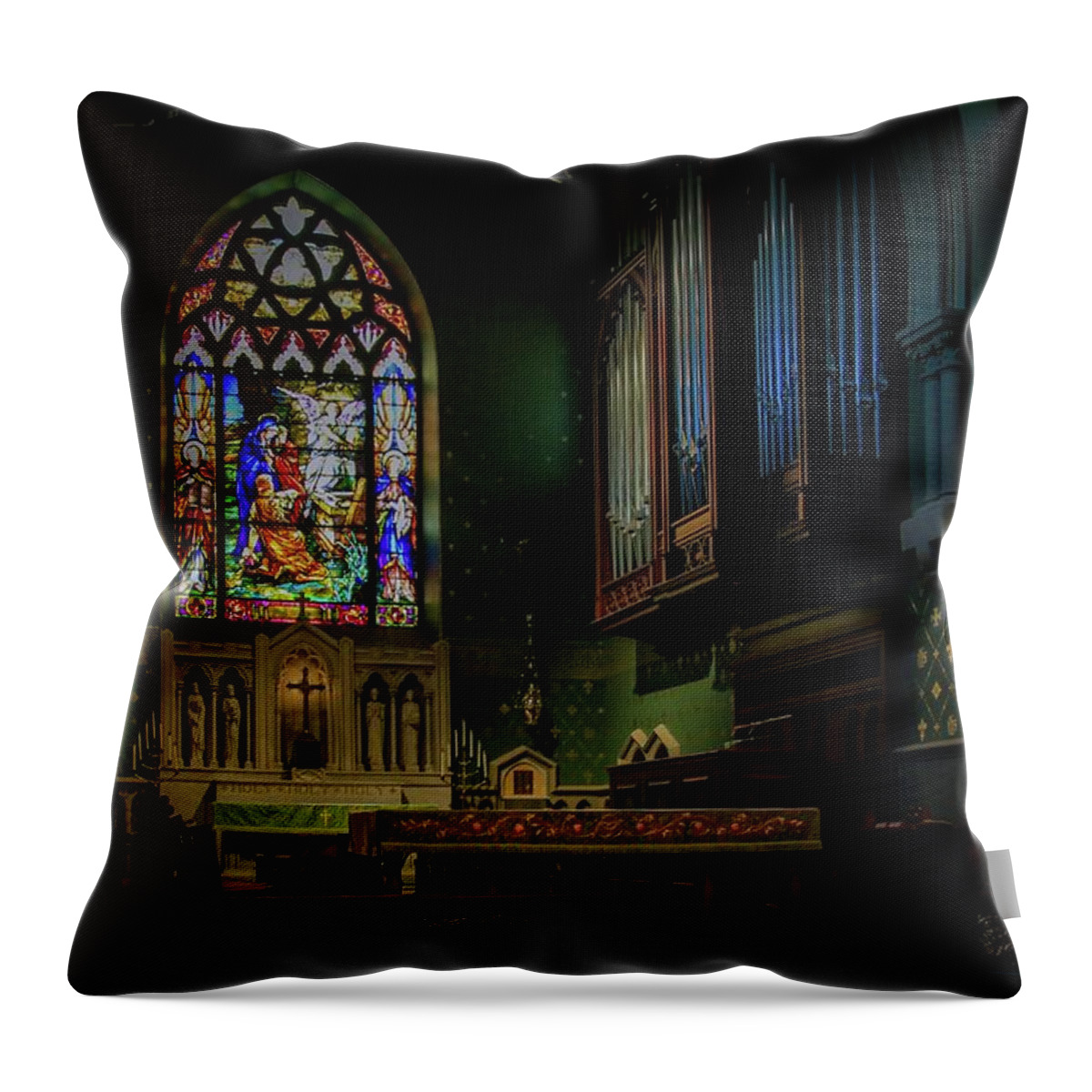 Church Altar Throw Pillow featuring the photograph Early Morning Altar by Deb Beausoleil
