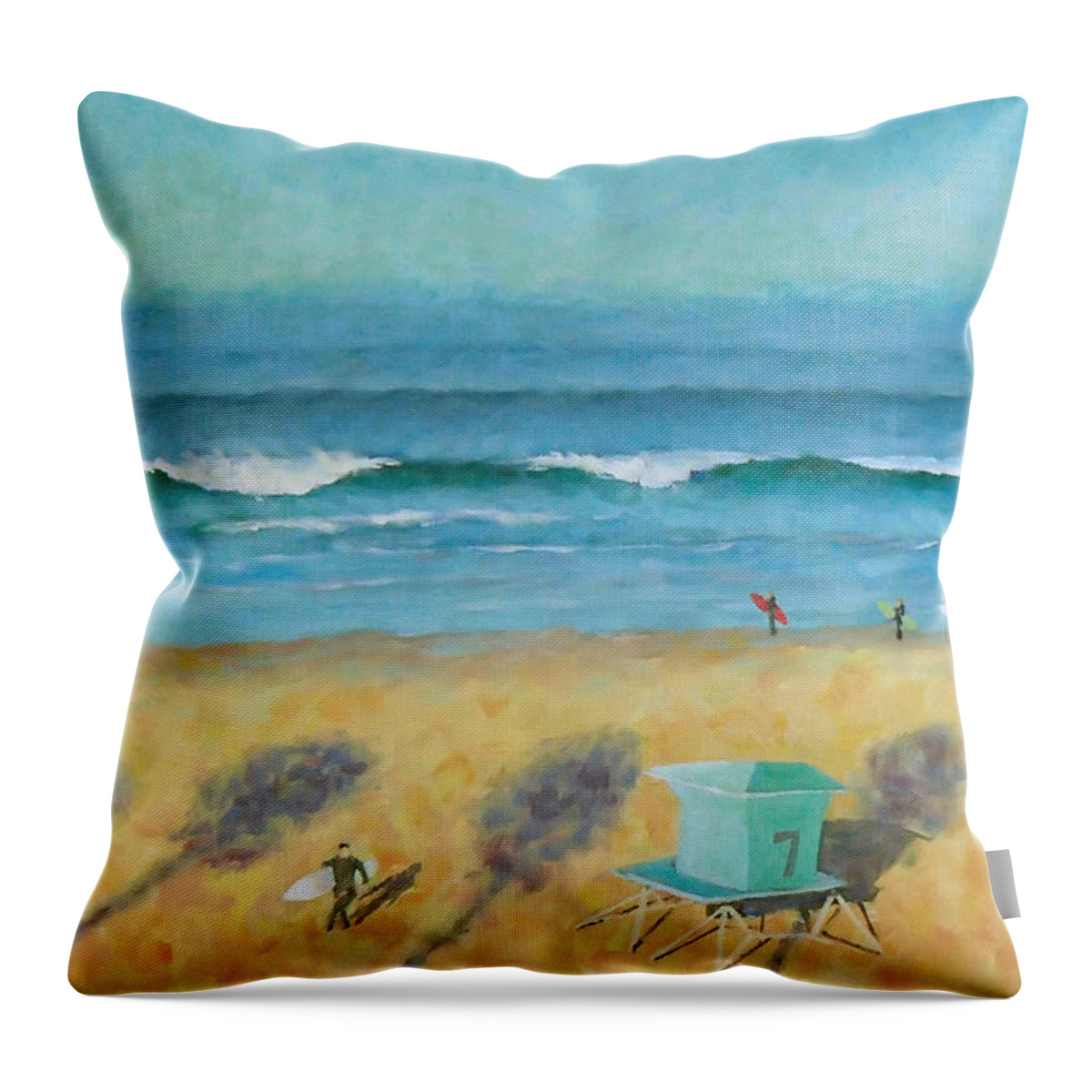Life Guard Tower Throw Pillow featuring the painting Tower Number Seven by Philip Fleischer