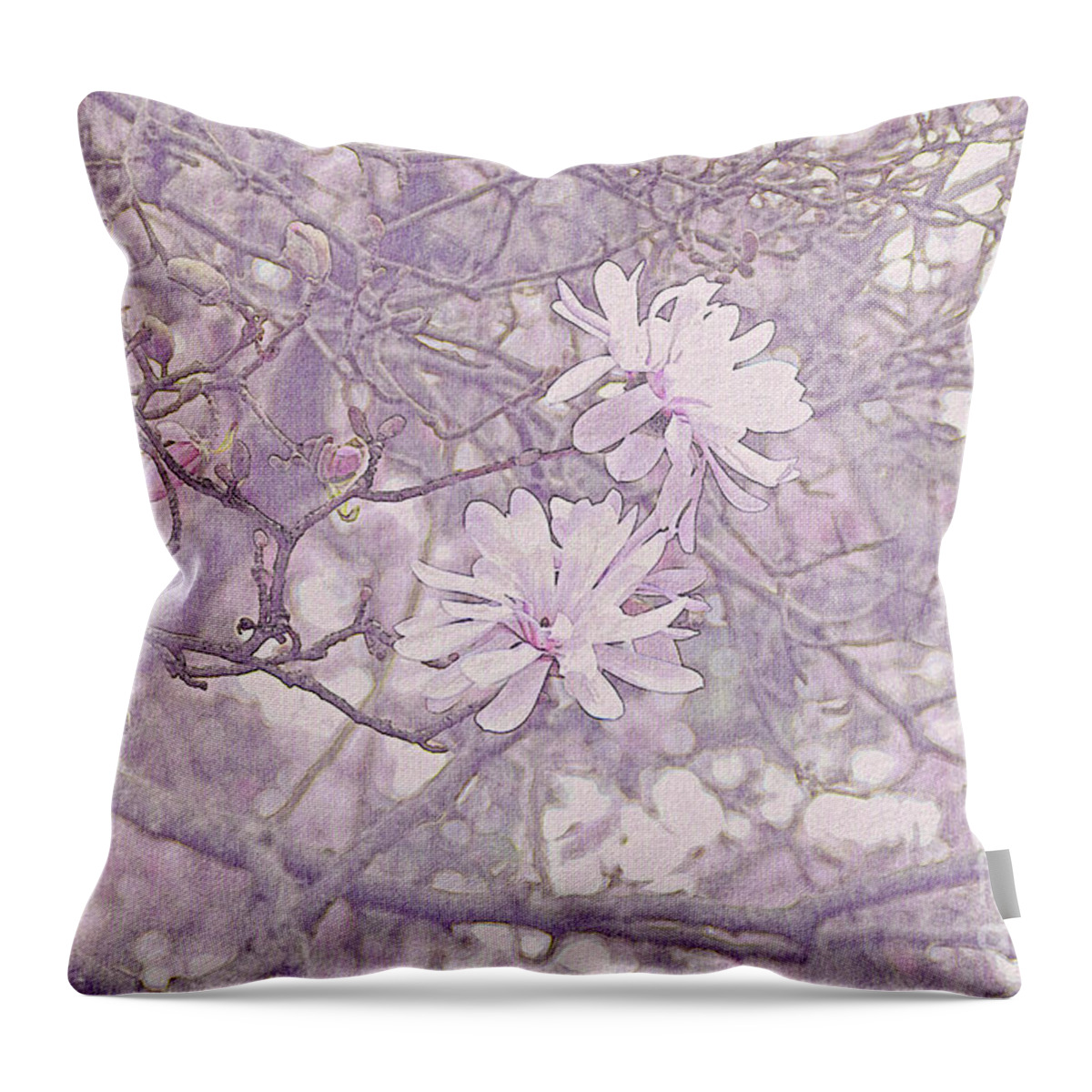 Floral Throw Pillow featuring the photograph Early Star Magnolia Blooms by Bentley Davis