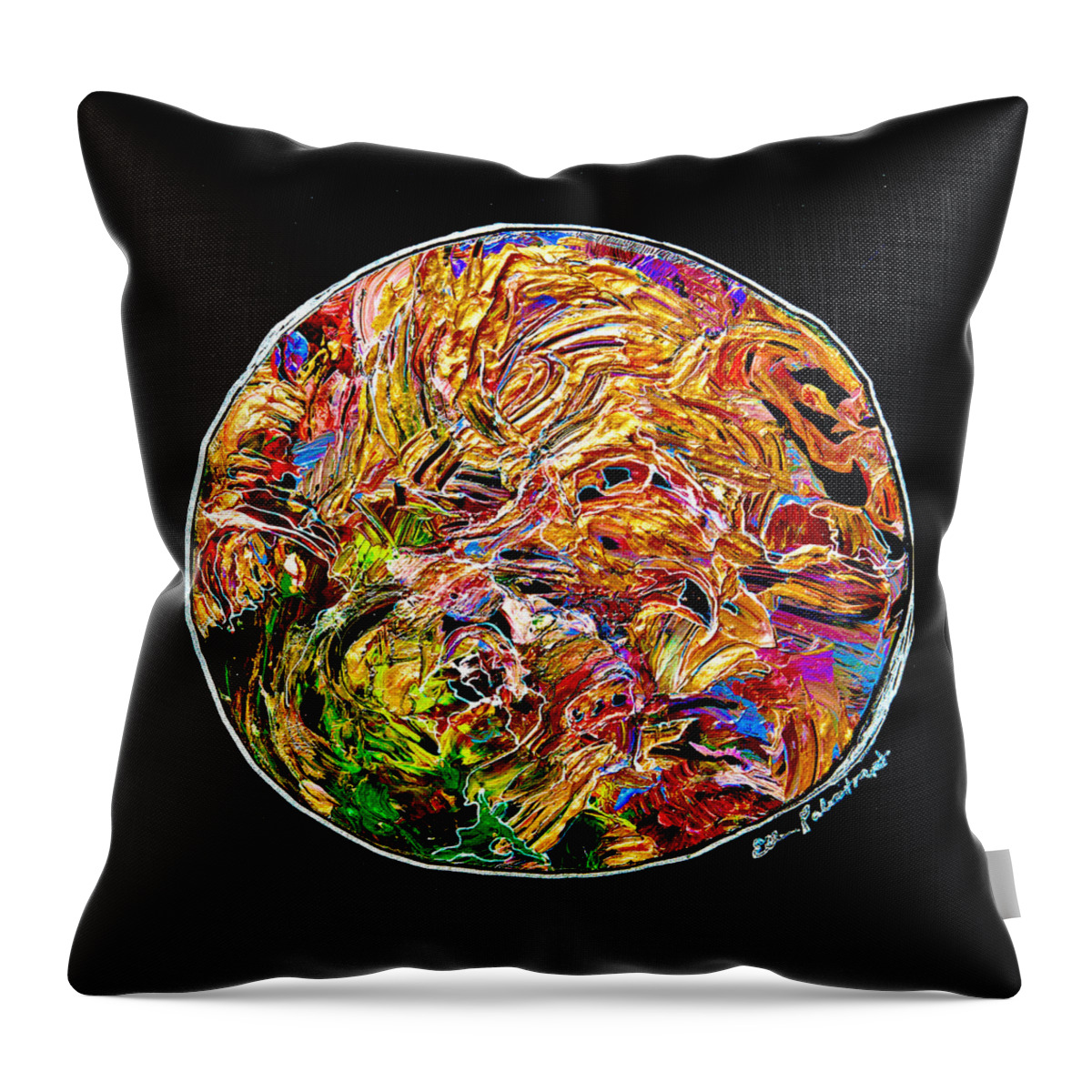 Wall Art Throw Pillow featuring the painting Earth Medalia in Motion  by Ellen Palestrant
