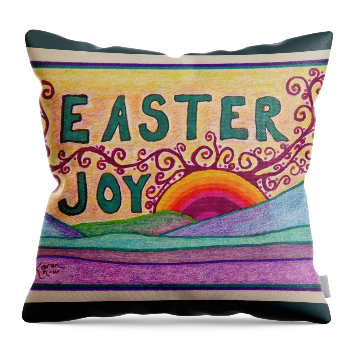 Easter Throw Pillow featuring the drawing Easter Joy by Karen Nice-Webb