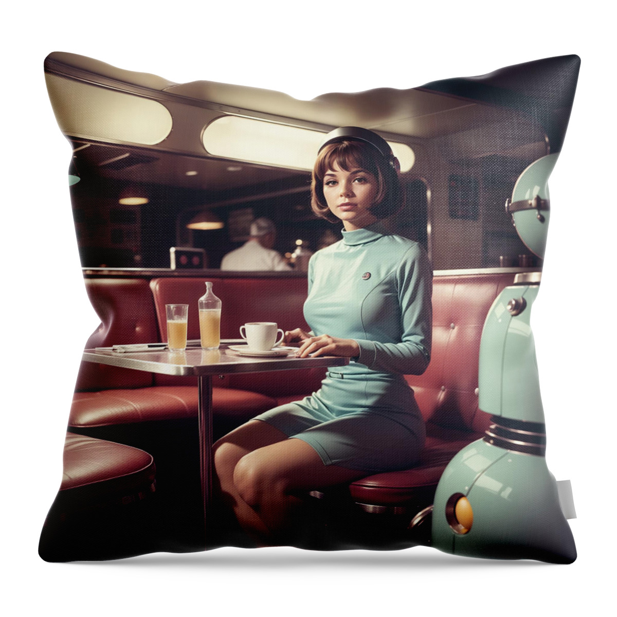 Eating At A Diner Throw Pillow featuring the digital art Eating at a diner by Quik Digicon Art Club