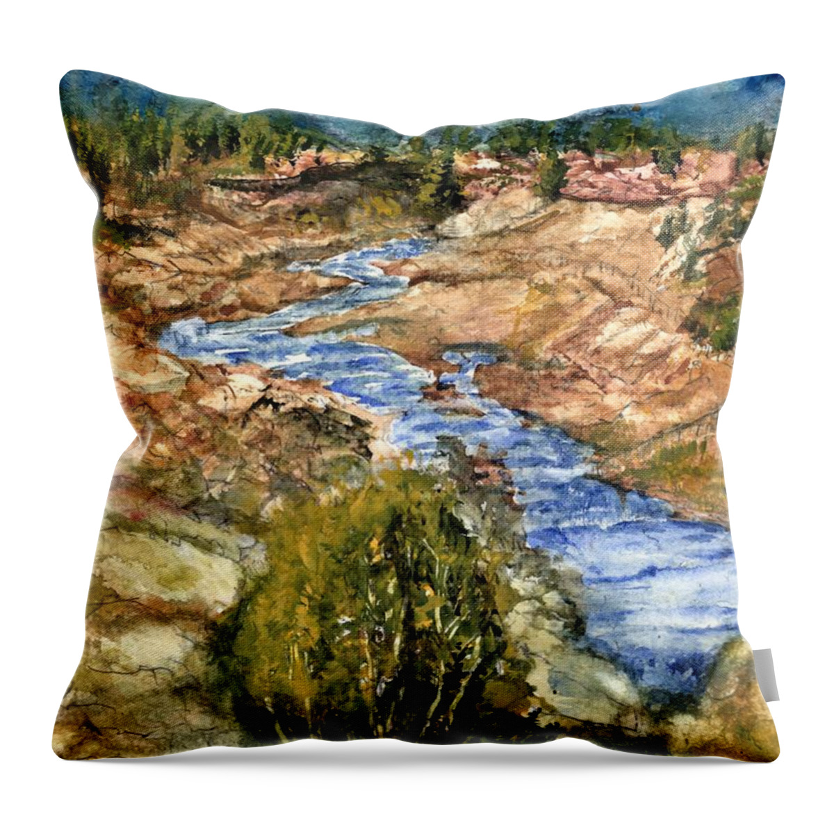 California Throw Pillow featuring the painting Eaton Canyon High Desert Creek by Randy Sprout