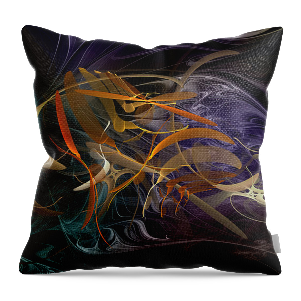 Abstract Throw Pillow featuring the digital art Echo - Modern Dark Abstract Fractal Wall Art Prints by iAbstractArt