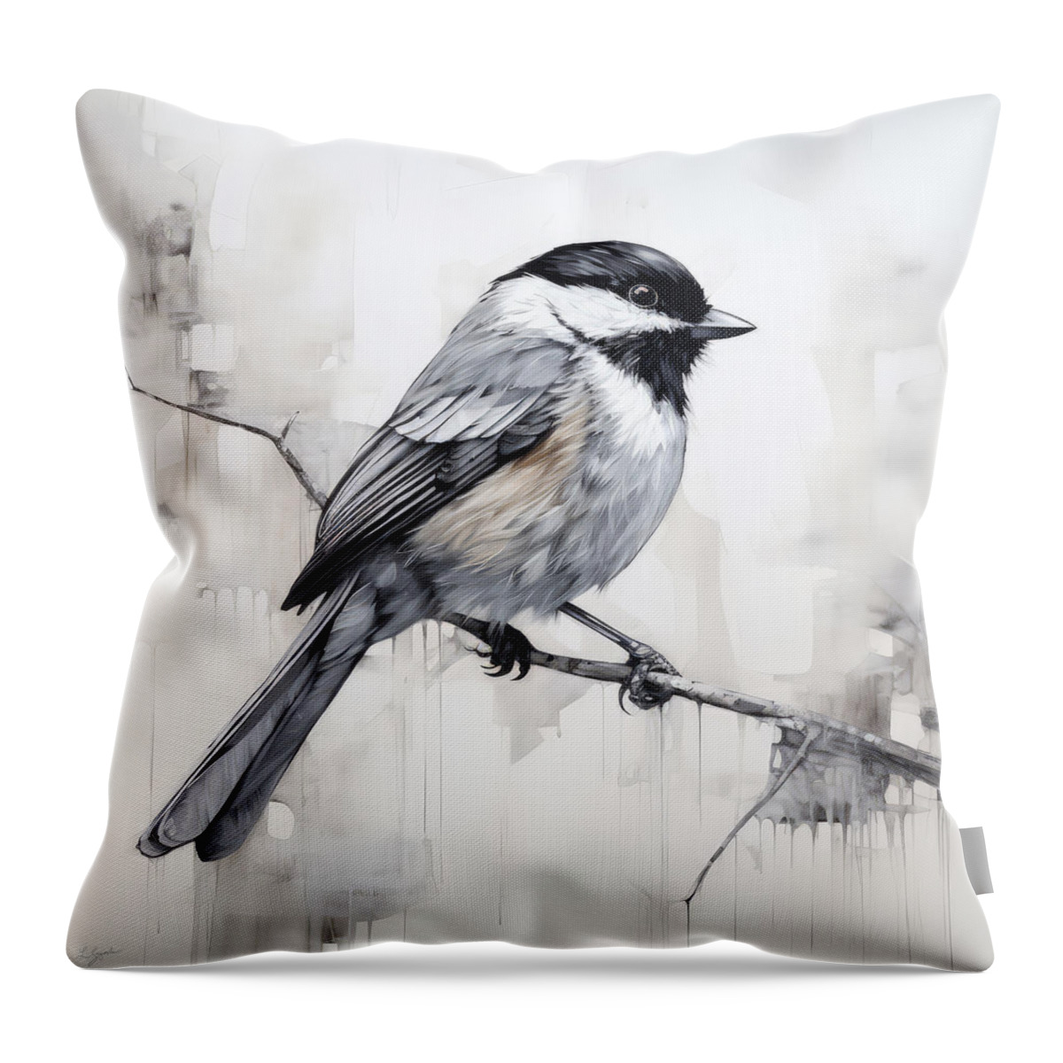 Chickadee Throw Pillow featuring the painting Echoes in Charcoal by Lourry Legarde