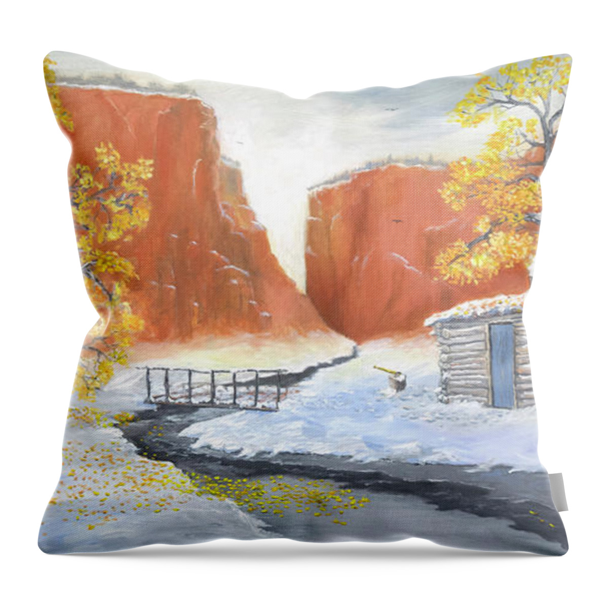 Hogan Throw Pillow featuring the painting Echoes in the Canyon by Jerry McElroy
