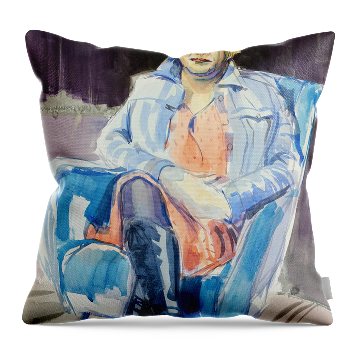 Eddie Izzard Throw Pillow featuring the painting Eddie Izzard Sky Arts Portrait Artist of the Year by Mike Jory