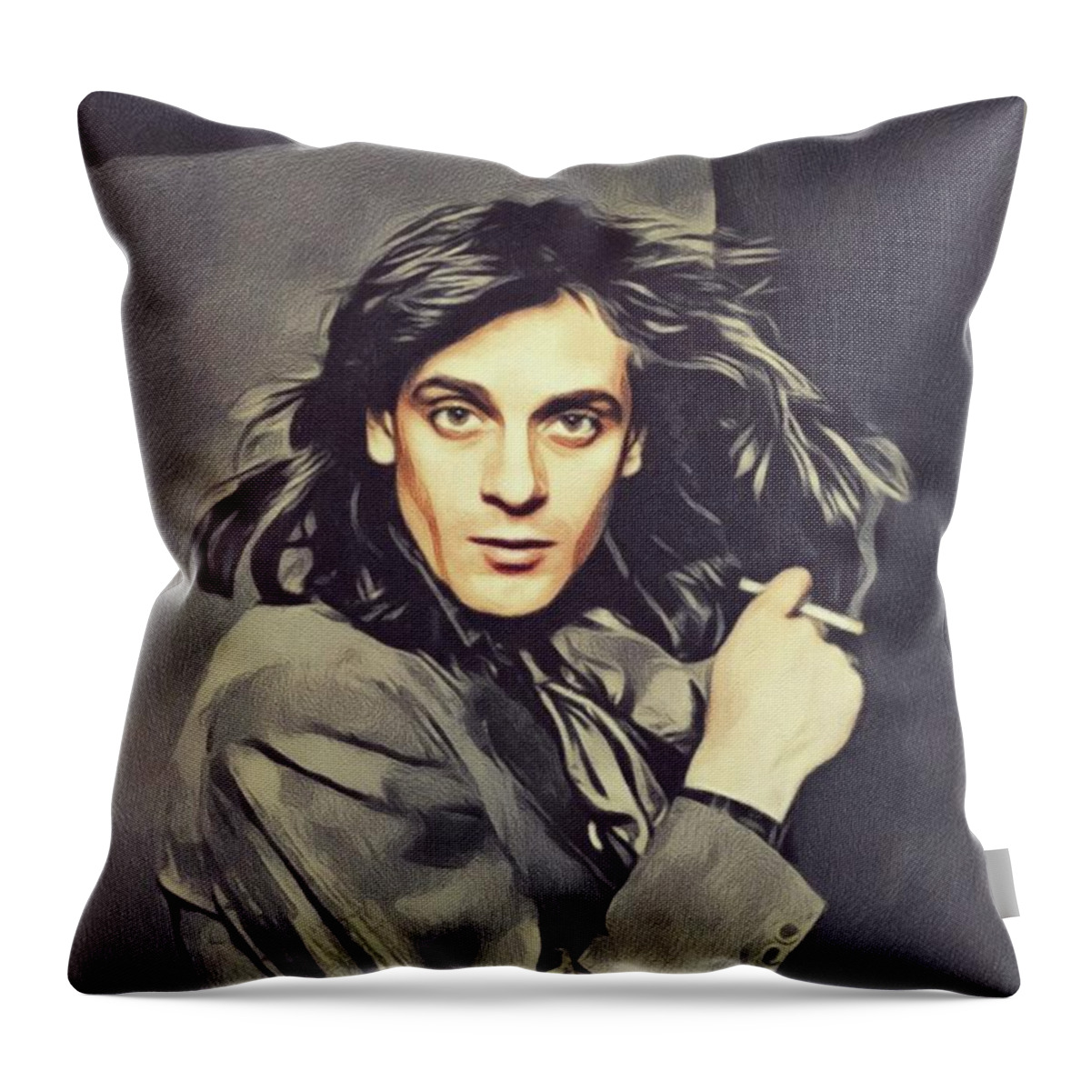 Eddie Throw Pillow featuring the painting Eddie Money, Music Legend by Esoterica Art Agency