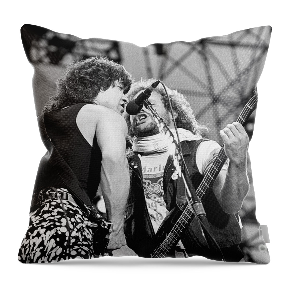 Musician Throw Pillow featuring the photograph Eddie Van Halen and Michael Anthony - Van Halen by Concert Photos