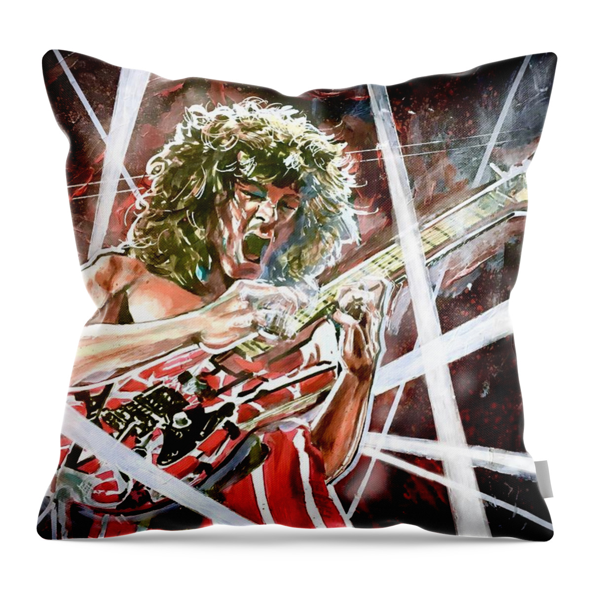 Eddie Van Halen Throw Pillow featuring the painting Eddie Van Halen by Joel Tesch
