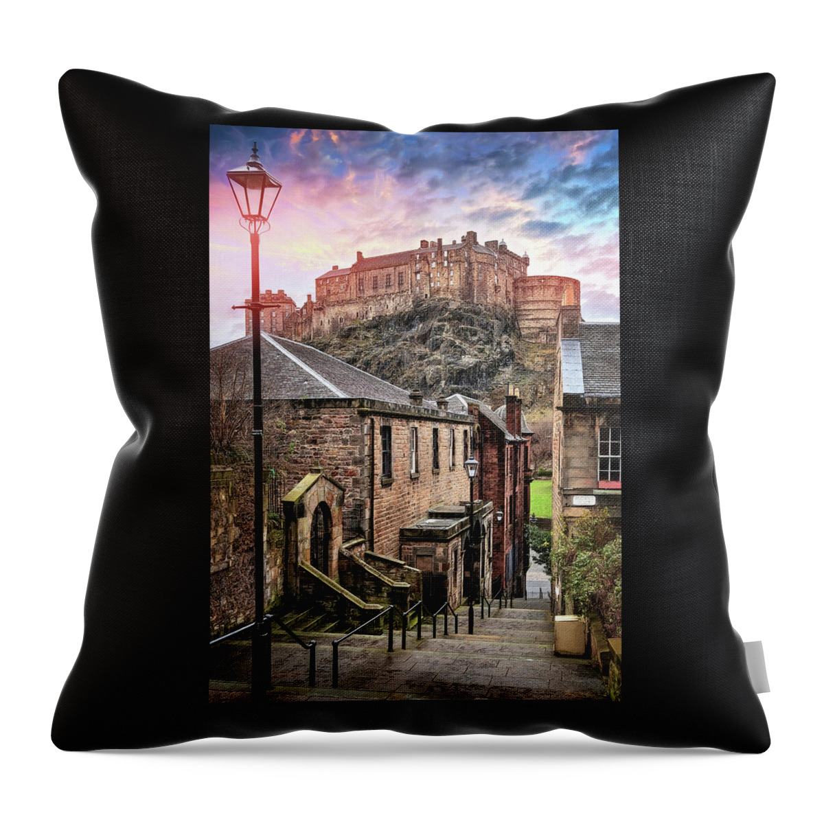 Edinburgh Castle Throw Pillow featuring the photograph Edinburgh Castle From The Vennel Scotland by Carol Japp