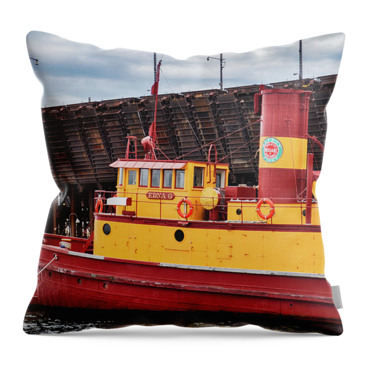 Duluth Throw Pillow featuring the photograph Edna G Tugboat Lake Superior by Kyle Hanson