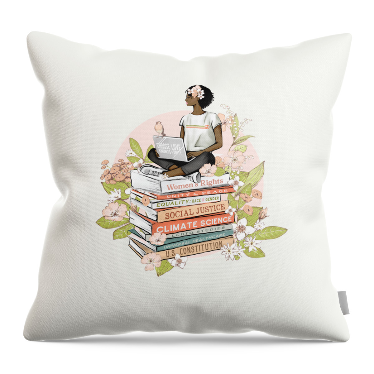 African American Throw Pillow featuring the digital art Educated Flower Power Feminism by Laura Ostrowski