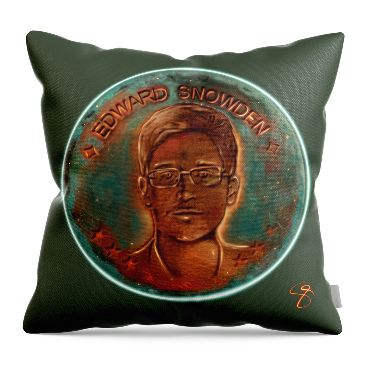 Wunderle Art Throw Pillow featuring the mixed media Edward Snowden by Wunderle