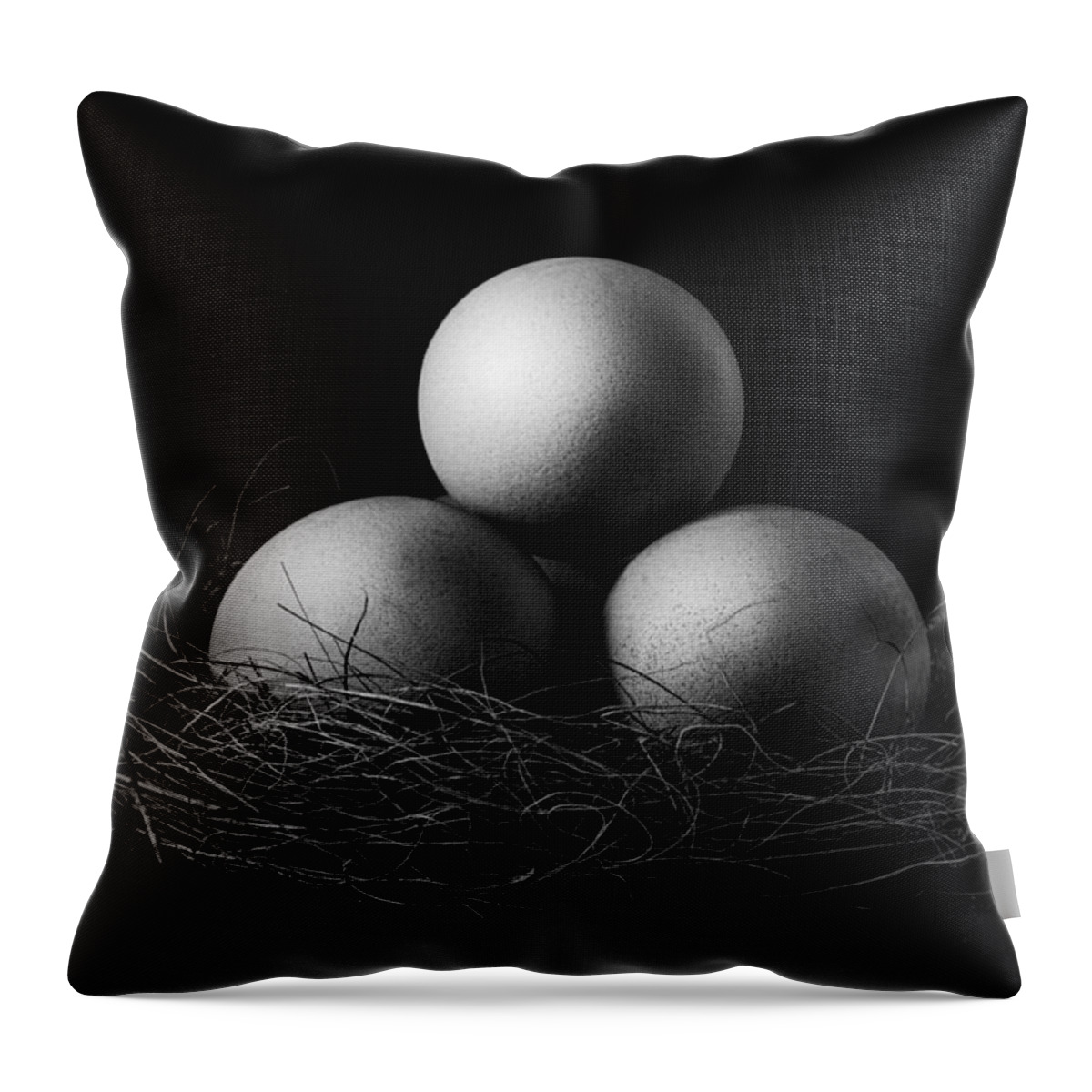 Eggs Throw Pillow featuring the photograph Egg nest in black and white by Alessandra RC
