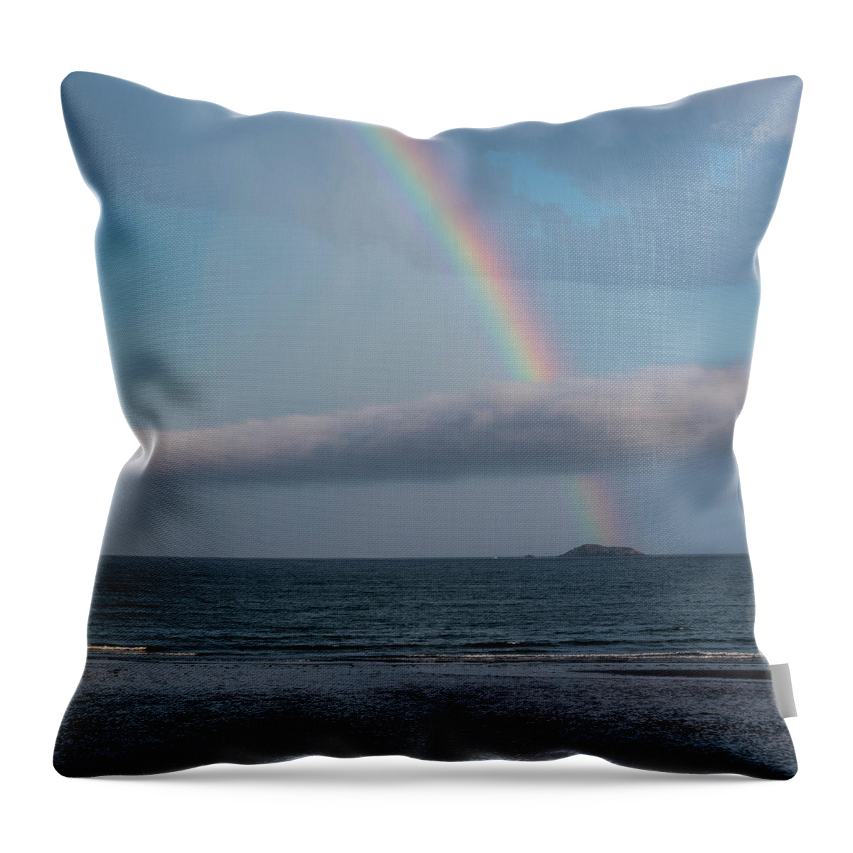 Swampscott Throw Pillow featuring the photograph Egg Rock at the End of the Rainbow Swampscott Massachusetts Square by Toby McGuire