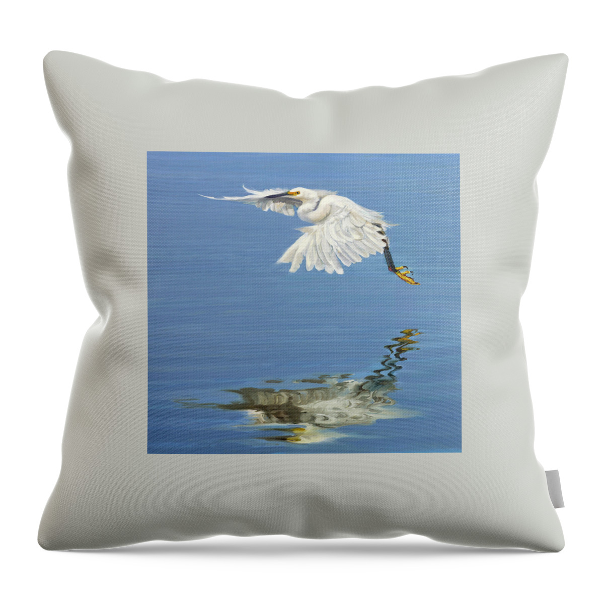 White Bird Throw Pillow featuring the painting Egret crop by Laurie Snow Hein