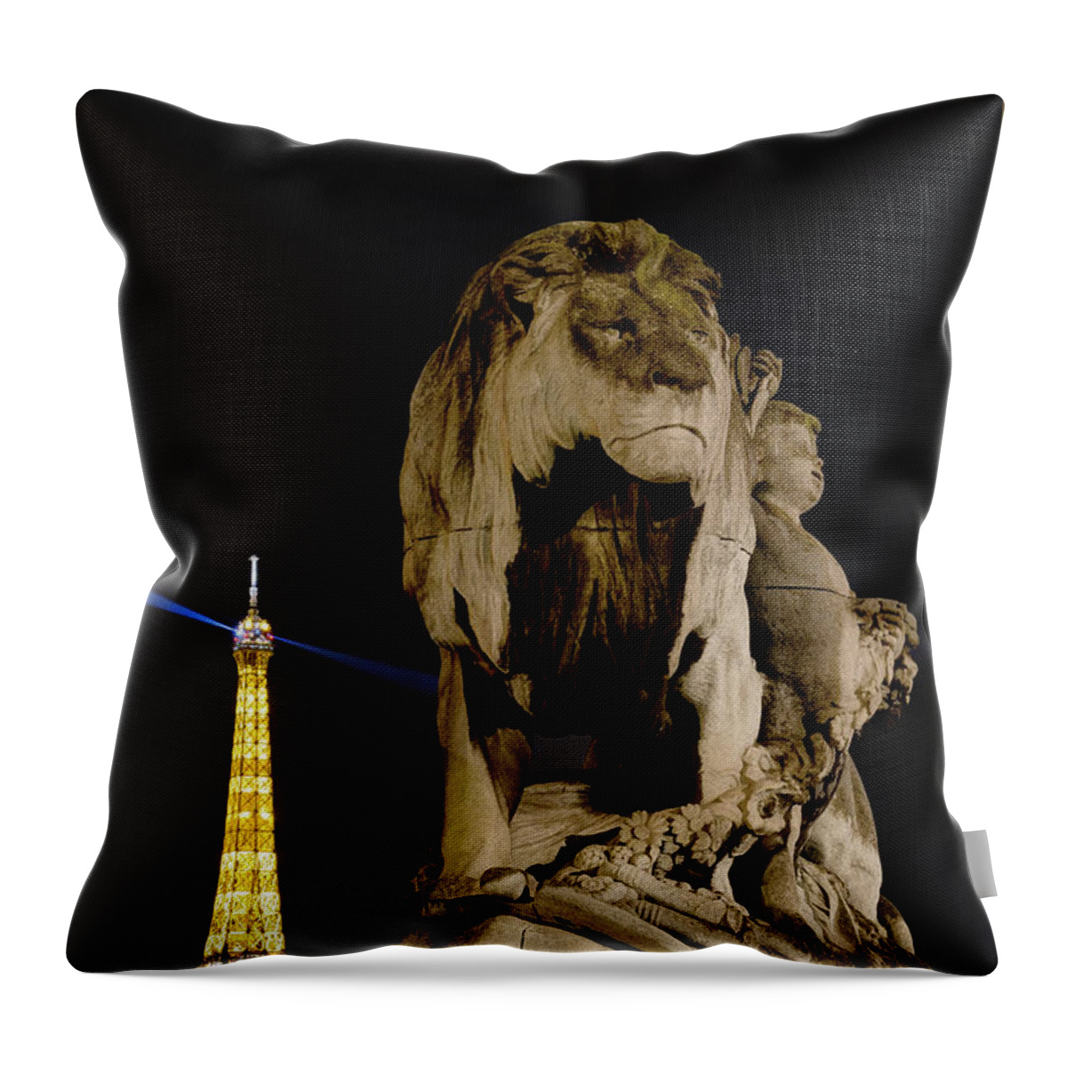Eiffel And Lion Throw Pillow featuring the photograph Eiffel and Lion 02 by Weston Westmoreland
