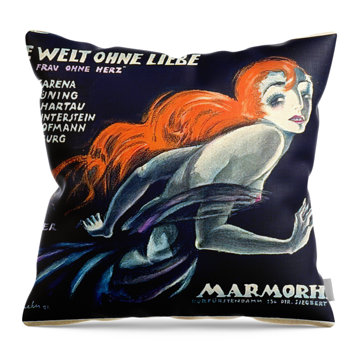 Josef Throw Pillow featuring the mixed media ''A World Without Love'', 1921 - art by Josef Fenneker by Movie World Posters