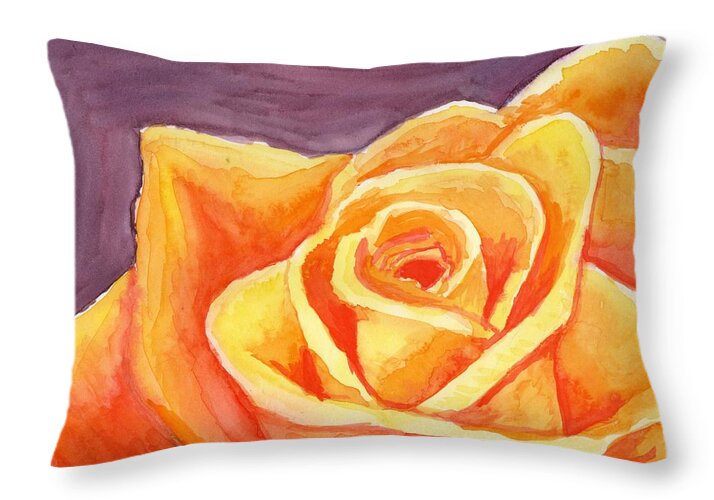Rose Throw Pillow featuring the painting Electric Yellow Rose by Katrina Gunn