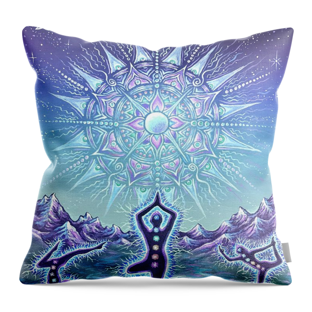 Yoga Throw Pillow featuring the painting Electric Yoga Flow by Jim Figora