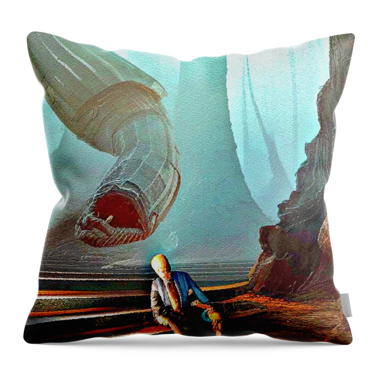 Parasite Throw Pillow featuring the digital art Electronic Parasite by Laurie's Intuitive