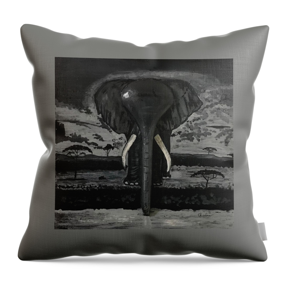  Throw Pillow featuring the painting Elephant Glory by Charles Young