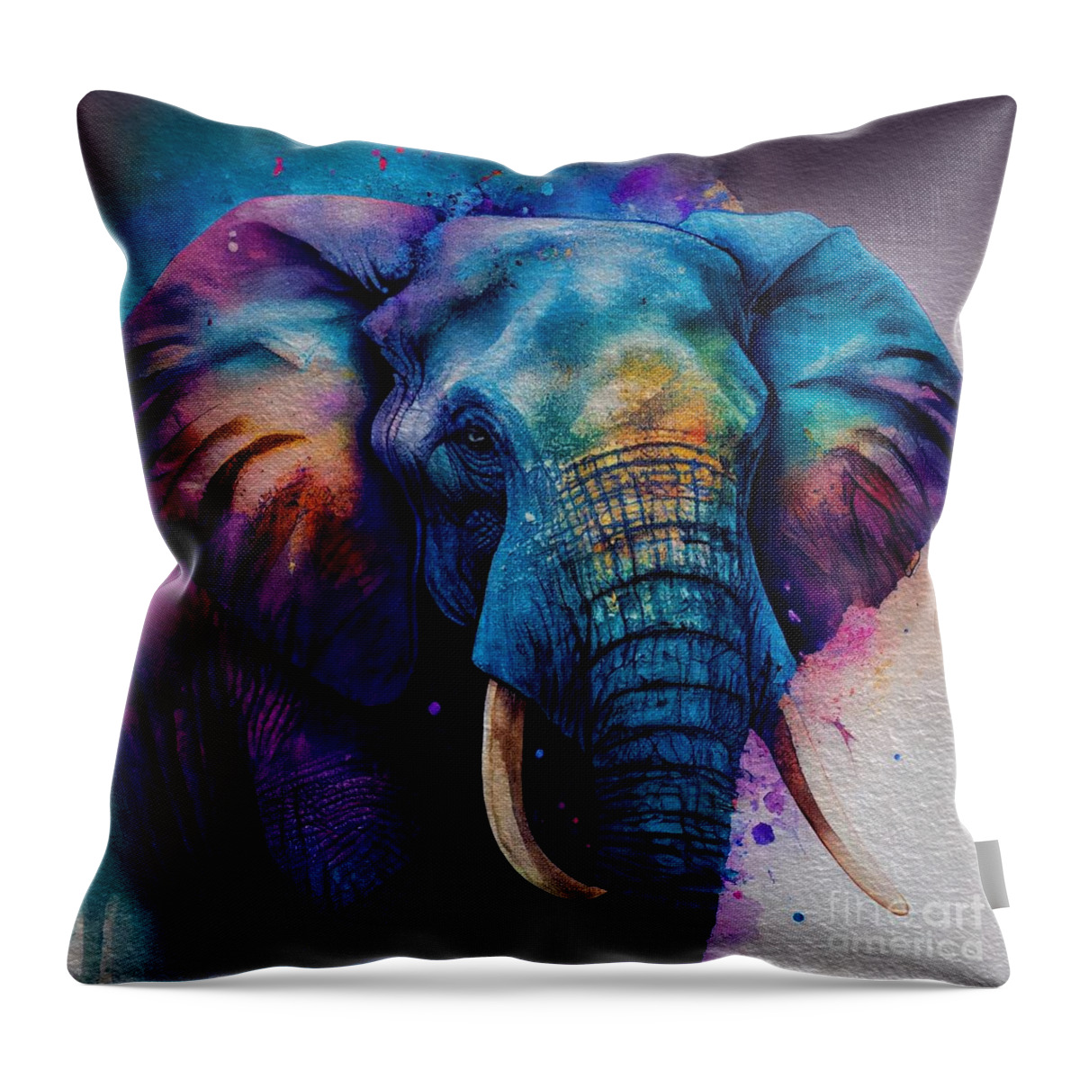  Elephant Throw Pillow featuring the digital art Elephant in watercolor by Joshua Barrios