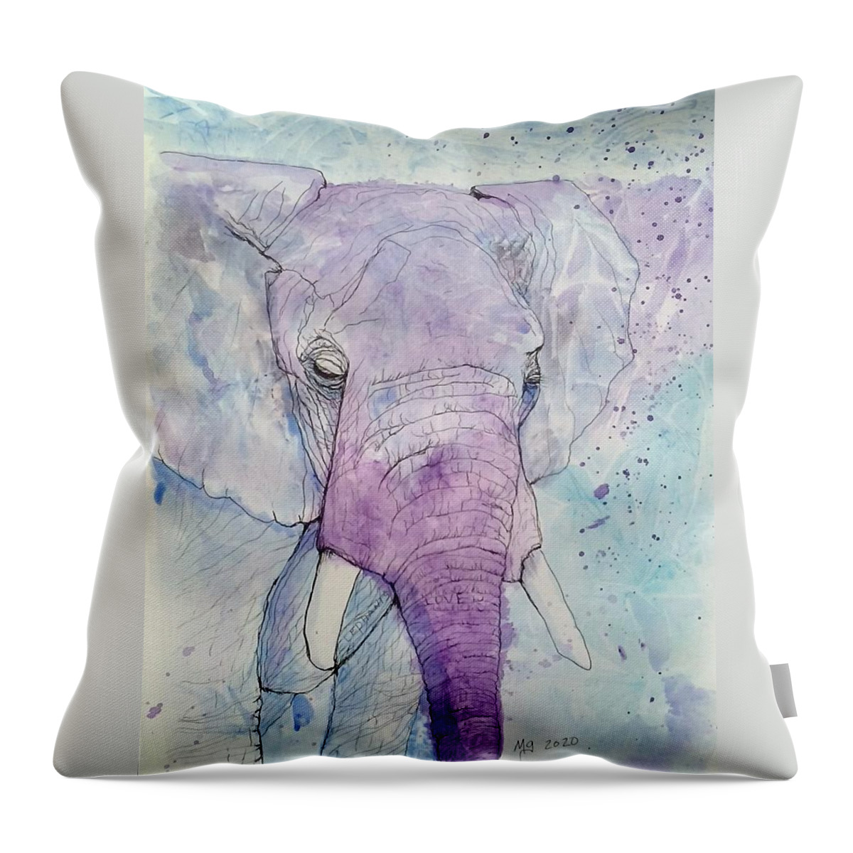 Elepant Throw Pillow featuring the painting Elephant by Mindy Gibbs