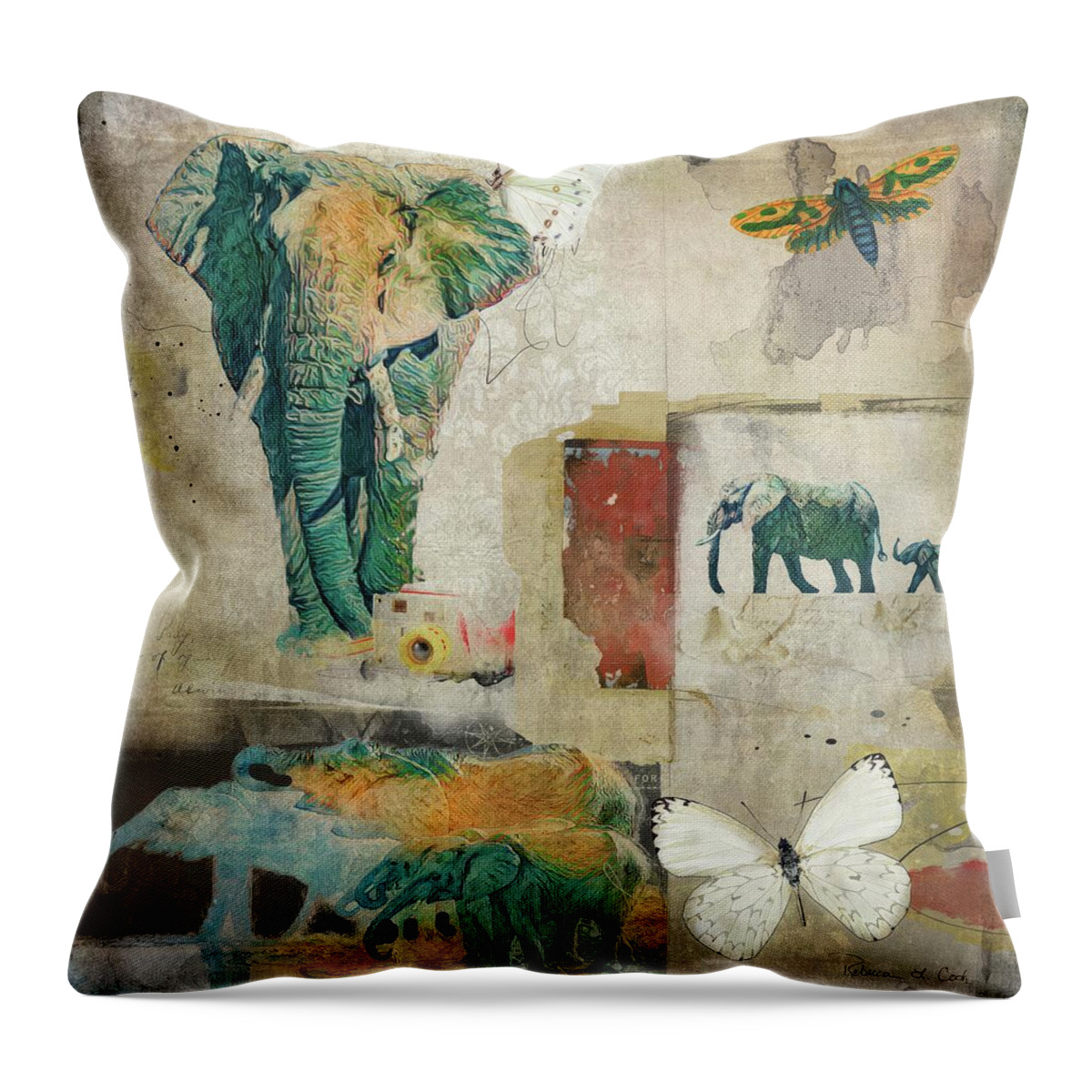 Elephants And Butterflies Throw Pillow featuring the digital art Elephants And Butterflies by Bellesouth Studio