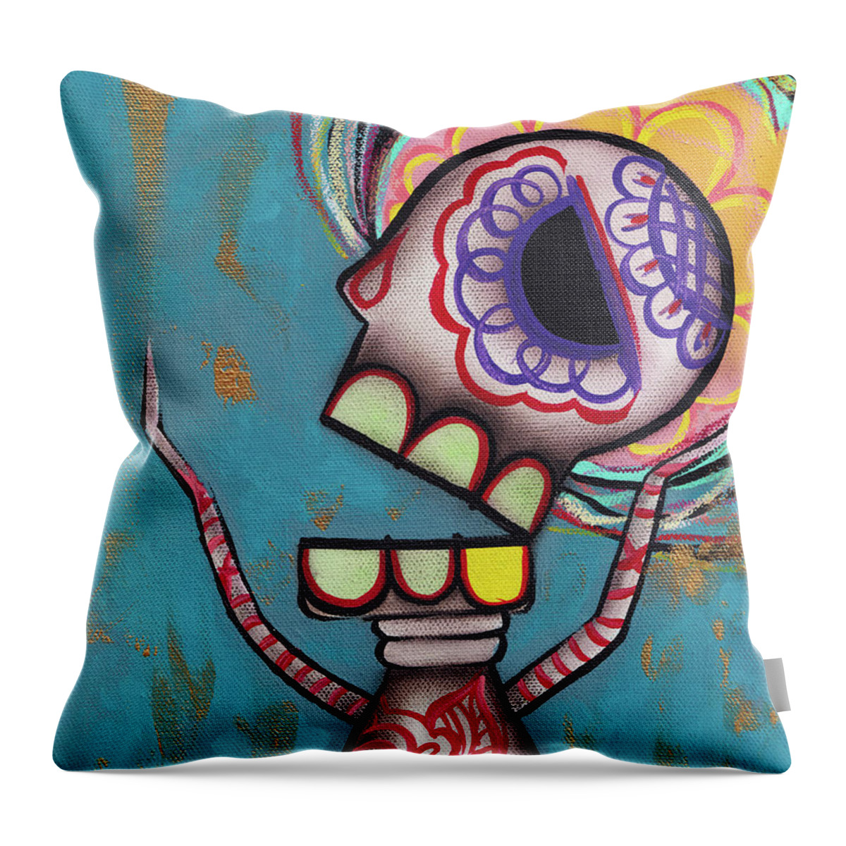 Dia De Los Muertos Throw Pillow featuring the painting Elevated Sorrow by Abril Andrade