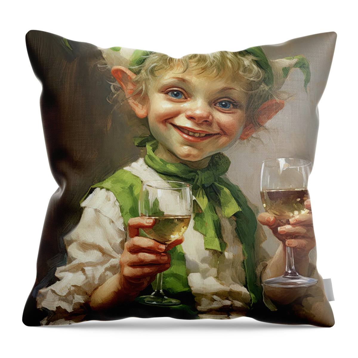 Christmas Elf Throw Pillow featuring the painting Elf After Hours by Tina LeCour