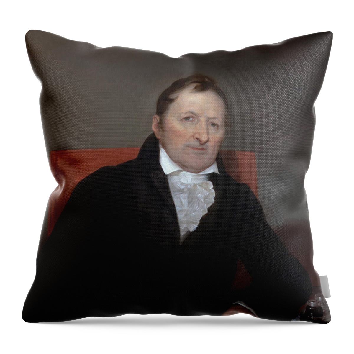 Eli Whitney Throw Pillow featuring the painting Eli Whitney Portrait - By Samuel Morse by War Is Hell Store