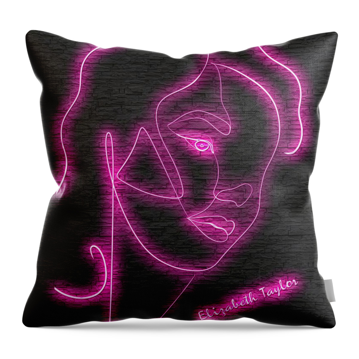 Elizabeth Throw Pillow featuring the digital art Elizabeth Taylor neon portrait by Movie World Posters