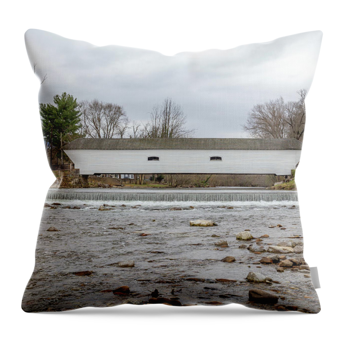 Architecture Throw Pillow featuring the photograph Elizabethton Covered Bridge 6 by Cindy Robinson